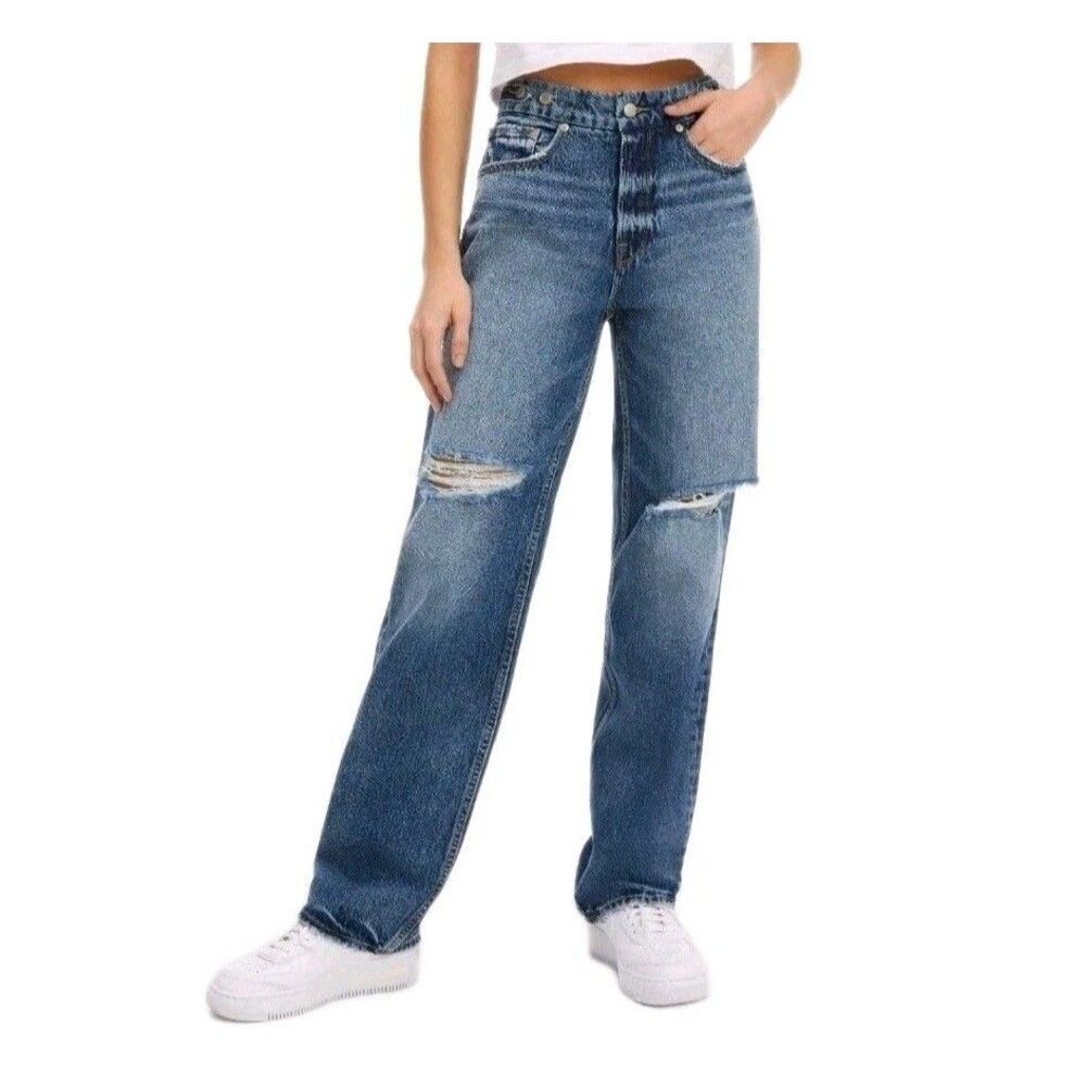 Good American Good 90's Straight Size 12/31 Distressed Baggy Jeans